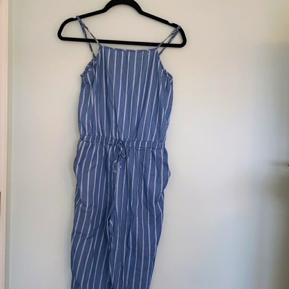 Chambray Blue White pinstripe Striped jumpsuit